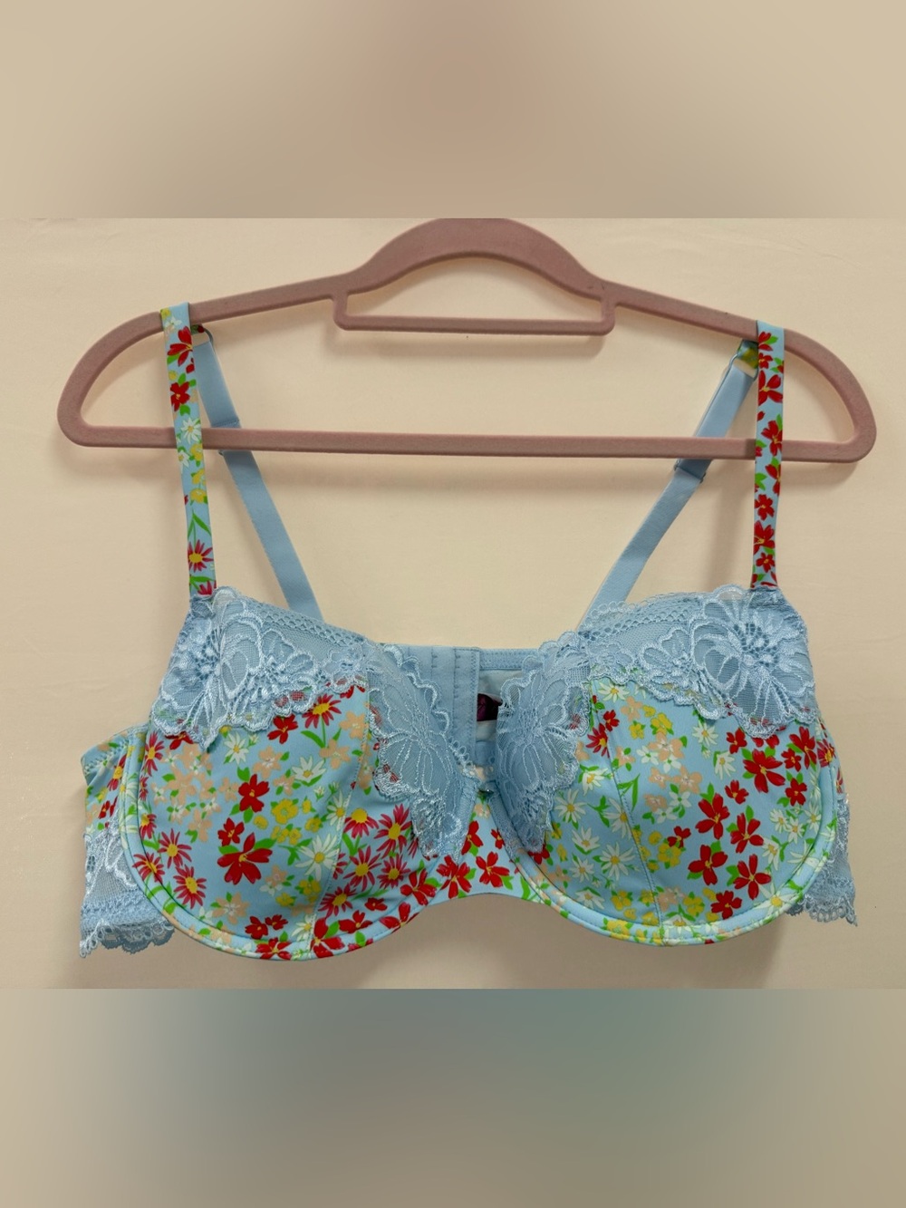 Brand New Adore Me Light Blue Floral Lace Underwire Bra Size 42 C